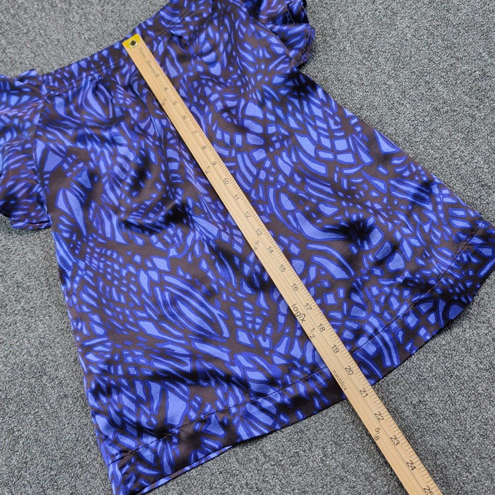 Banana Republic Y2K 100% Silk Blouse XS Blue Brown Abstract Flutter Sleeve Top - Picture 7 of 9